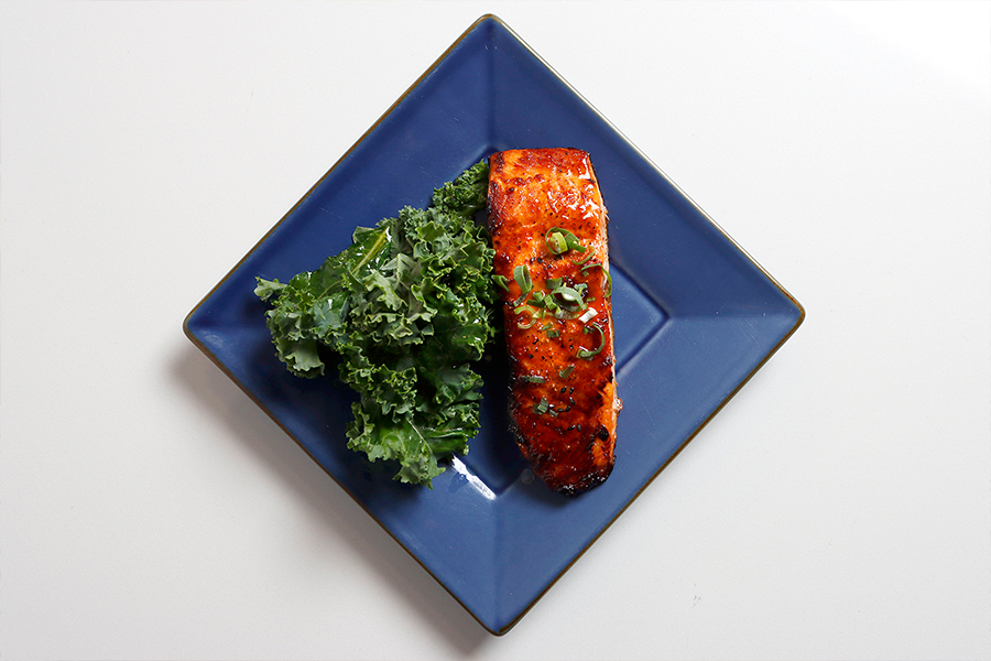 Plate with Honey Chipotle Glazed Salmon and Kale