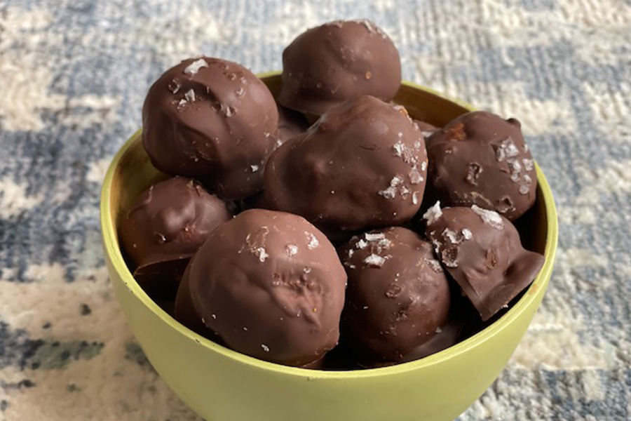 No-Bake Peanut Butter, Cinnamon, and Chocolate Truffles in a bowl