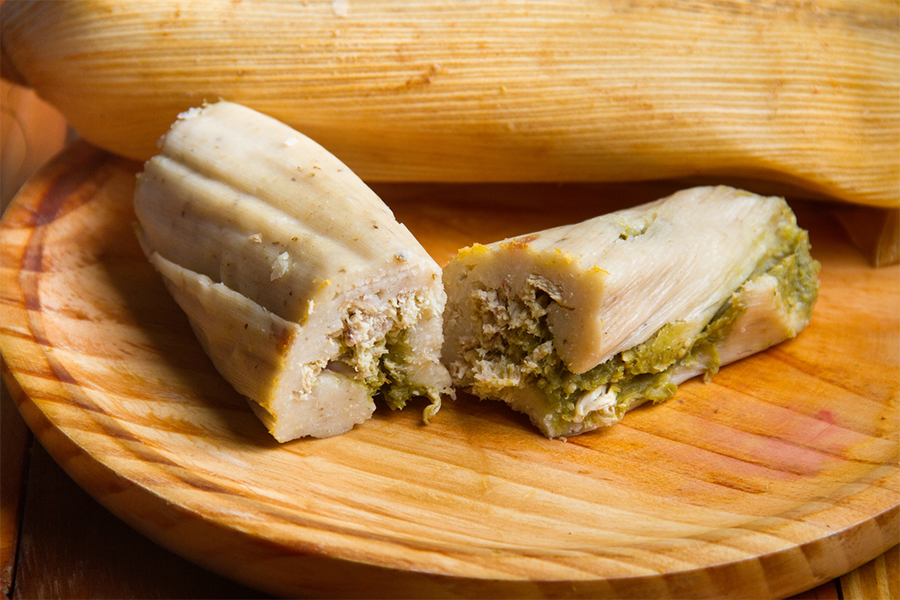 2 unwrapped Green Chile and Cheese Tamales