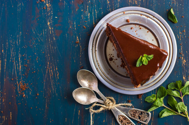 Slice of dark chocolate tart