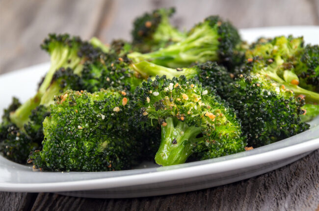 Plate of roasted broccoli