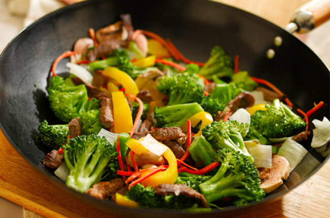 Wok with Orange Beef, Broccoli and Mushrooms