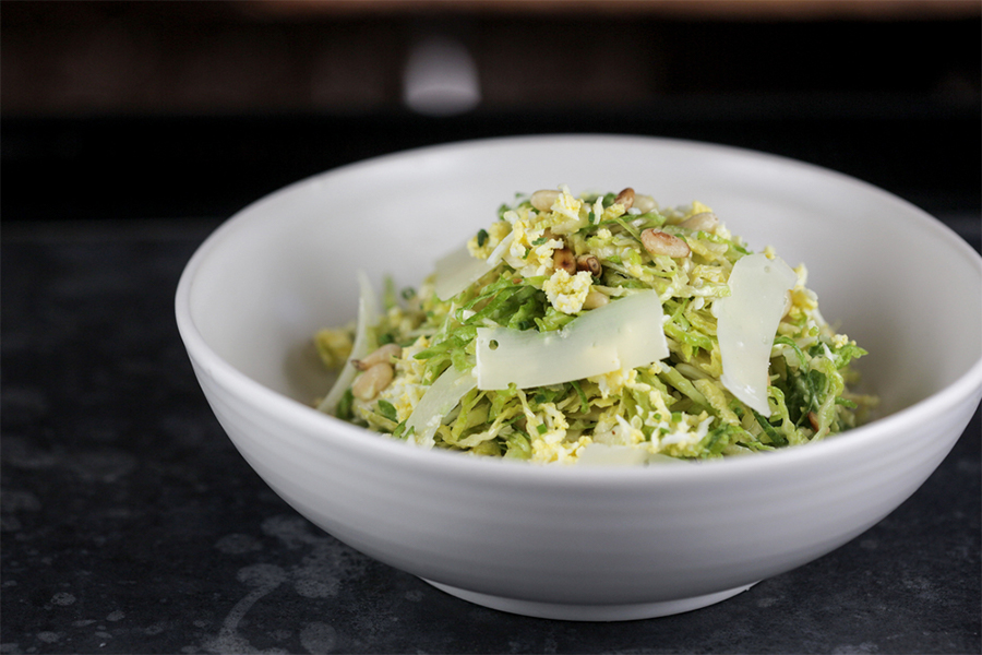 Bowl of Brussels Sprouts, Lemon and Parmesan Salad