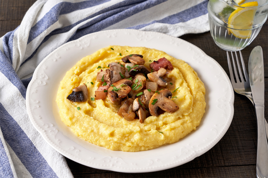 Herbed Polenta topped with Mushroom Ragout