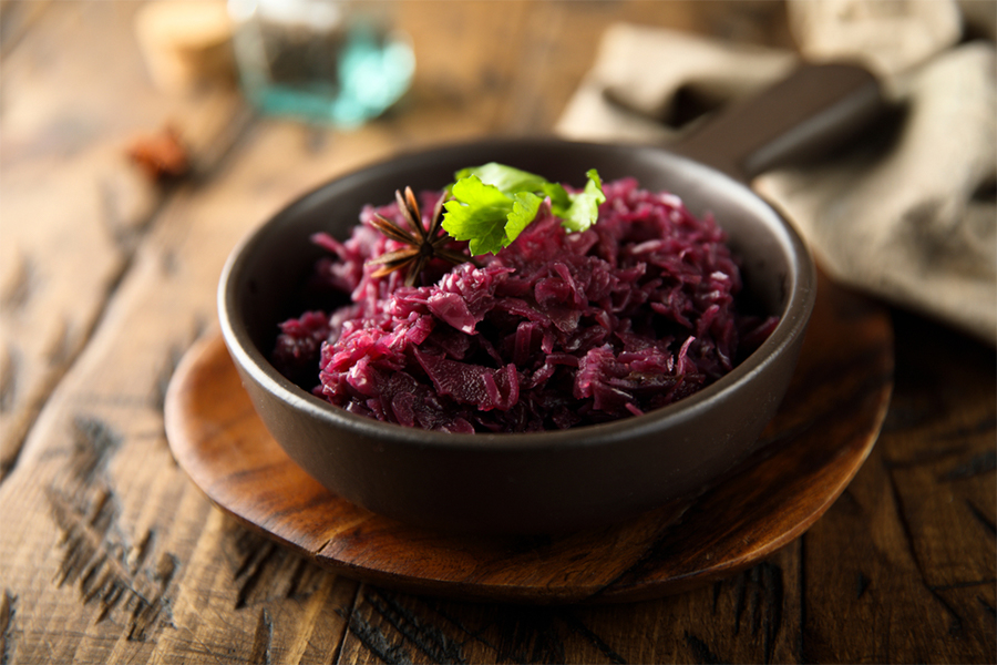 Bowl with Smoky Sweet and Sour Braised Red Cabbage