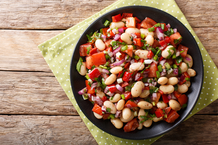 Chopped Vegetable and White Bean Salad in a bowl