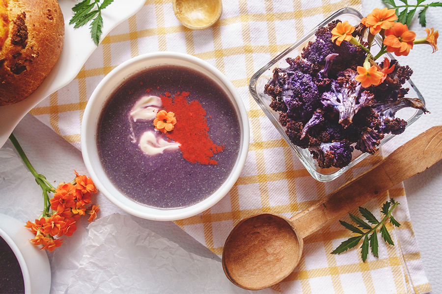 Bowl of Purple Cauliflower and Parsnip Soup