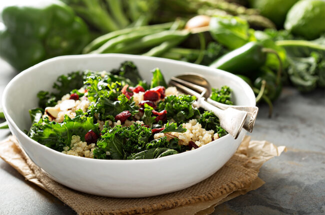 Kale and quinoa salad in a bowl