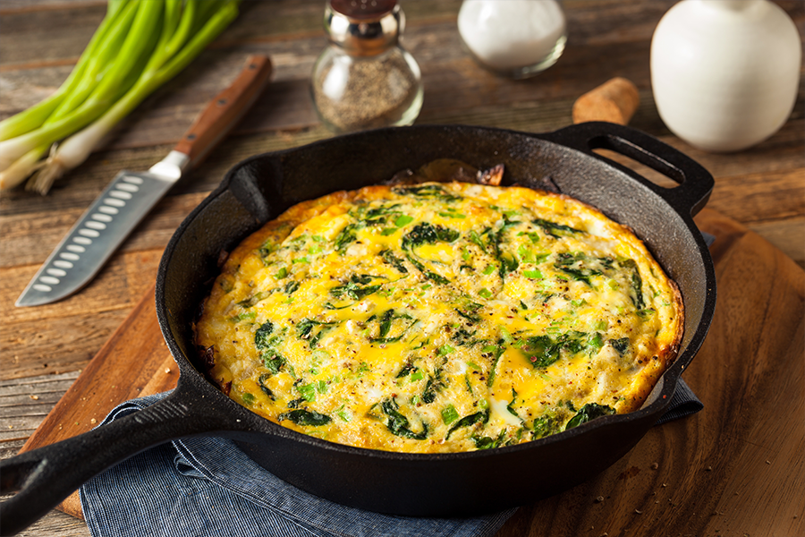 Homemade Spinach and Feta Fritatta in a Skillet