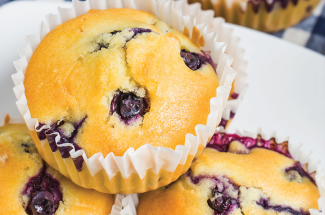 Close up of 3 Paleo Blueberry Muffins