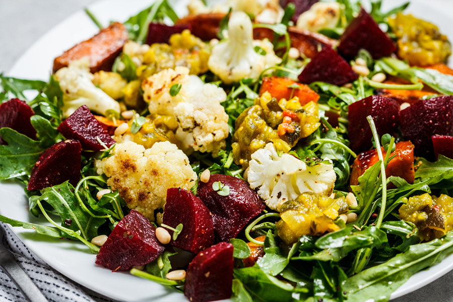 Roasted Cauliflower, Beet, and Fennel Salad with Parsley and Mint