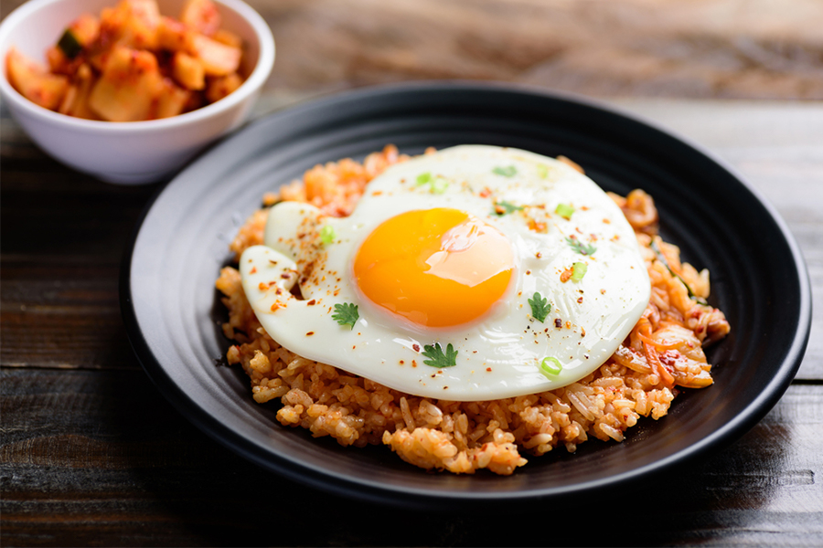 Bowl of Kimchi-Fried Rice with an egg on top