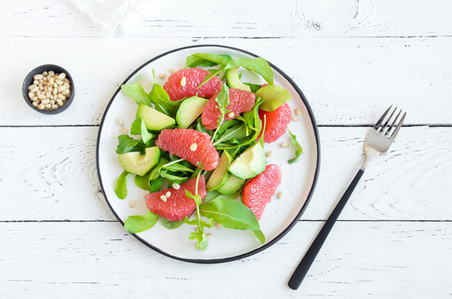 Avocado, Grapefruit and Shaved Red Onion Salad
